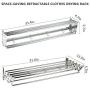 X-cosrack Folding Clothes Drying Rack Wall Mount, Large Retractable 304 Stainless Steel Laundry Drying Rack/Bathroom Towel Rack with Hooks, Rustproof Space-Saving Clothes Hanger for Indoor Outdoor