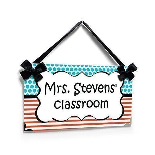 Personalized Door Hanger for Classroom Shabby Frame with Dots and Stripes Personalized Door Hanger for Classroom Shabby Frame with Dots and Stripes