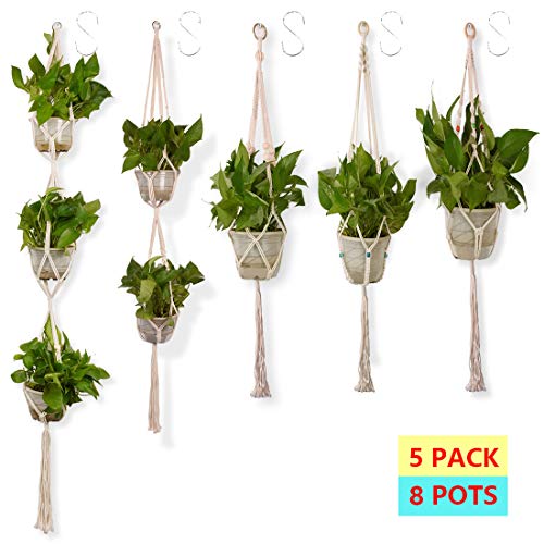 MerryNine Macrame Plant Hangers Set of 5 Indoor Wall Hanging Planter Basket Flower Pot Holder Boho Home Decor