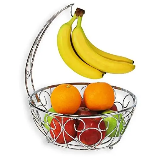 SimpleHouseware Fruit Basket Bowl with Banana Tree Hanger, Chrome Finish SimpleHouseware Fruit Basket Bowl with Banana Tree Hanger, Chrome Finish