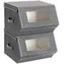 SONGMICS Set of 2 Stackable Storage Bins with Transparent Windows, Magnetic Lid and Side Handles, for Toys, Clothes, Gray and Beige URPLB02G SONGMICS Set of 2 Stackable Storage Bins with Transparent Windows, Magnetic Lid and Side Handles, for Toys, Clothes, Gray and Beige URPLB02G