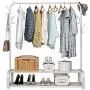 UDEAR Garment Rack Free-Standing Clothes Rack with Top Rod,Lower Storage and 8 Hooks,White UDEAR Garment Rack Free-Standing Clothes Rack with Top Rod,Lower Storage and 8 Hooks,White