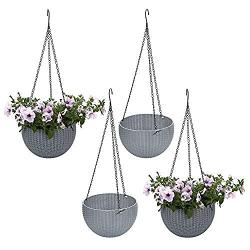 Hanging Flower Pot Holder Silver Plastic Rattan Design Bag with 4 Balconies Hanging Bowl Hanging Beam Frame Plant Basketball Hanging Basket Modern Decorative Hanger