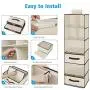 Magicfly 6-Shelf Hanging Closet Organizer with Drawers(1 Drawer with Divider & 1 Underwear Drawer), Foldable Clothes Hanging Shelf for Sweater, Bra, Socks, 44.9 X 13 X11.4 Inch, Beige