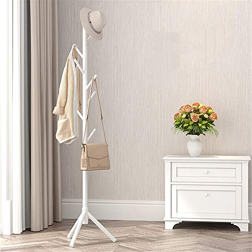 Home Decor Coat Rack Hanger Floor Bedroom Hanger Simple Clothes Rack Solid Wood Bag Rack Simple Modern Single Pole Coat Hook Wall Rack Multipurpose (Color : White)