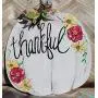 Thankful Floral Wood Pumpkin SIgn Door Hanger