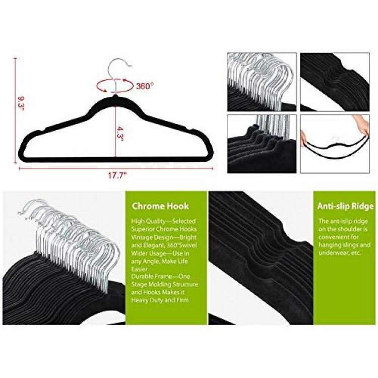 Yaheetech 17.7 Velvet Clothes Hangers Suit Hangers, 300-Pack, Black