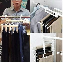 5pcs Color Random 5 in 1 Pant Rack Shelves Stainless Steel Clothes Hangers Multi-Functional Wardrobe Magic Hanger