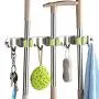 Pasking Mop Broom Holder Heavy Duty Hooks Hanger, Stainless Steel Wall Mounted Storage Organizer Screws or Self Adhesive Utility Broom Holder 3 Racks 4 Hooks for Bathroom Kitchen Closet Office Garden