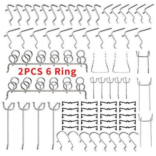 Pegboard Hooks Set, 72 Pcs Peg Board Organizer Assortment with Two 6 Ring Tool Holder, Including 52 Pcs Pegboard Hanger & 20 Pcs Peg Locks for 1/4” 1/8” Pegboard, Perfect for Garage Kitchen Workshop