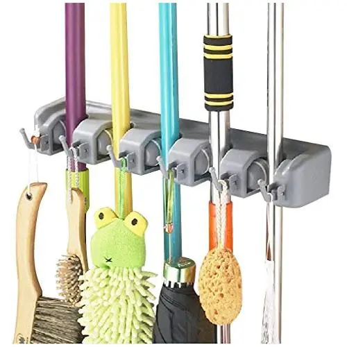 Home-Neat Mop and Broom Holder Wall Mount Garden Tool Storage Tool Rack Storage & Organization for the Home Plastic Hanger for Closet Garage Organizer Shed Organizer (5-position)