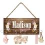 Hair Bow Holder with Hooks, Headband Holder, Personalized Hair Bow Holder, Baby Shower Gift, Flowers, Pink, Elegant, Hanger Full Name