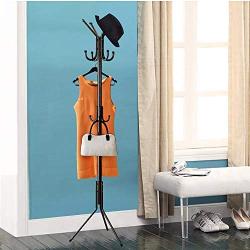 LENTIA Standing Entryway Coat Rack Hall Tree Black Coat Rack with 12 Hooks Free Standing for Umbrella Hat Jacket Hanger Holder Metal and Black