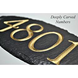 HANGING HOUSE NUMBERS CARVED SLATE/Stone Address Plaque Marker Lampost Lamppost Mailbox #3H