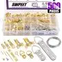 Swpeet 500Pcs 10Ibs-75Ibs Picture Hangers Assortment Kit, Heavy Duty Picture Frame Hanging with Picture Hangers, Hooks, D Ring, Nails, Eye Screws, Sawtooth Hangers, Steel Twisted Wire for Picture