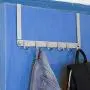 SKOLOO Over The Door Hook Rack, Stainless Steel Over Door Hook - 6 Coats Hooks, Back of Door Hook Over Door Hangers for Hanging Clothes, Coat, Towel, Robes, Purse, Silver