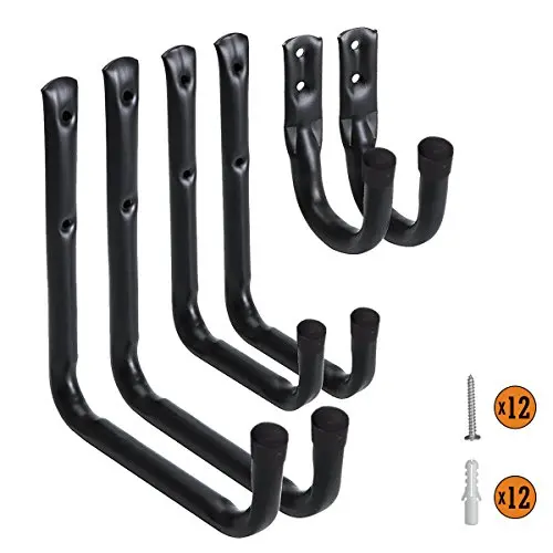 Heavy Duty Garage Hooks and Hangers Organizer - Wall Mount Garage Hanging Storage Utility Hooks for Ladders, Bike and Tools Black 6 Pack (Black Hook) Heavy Duty Garage Hooks and Hangers Organizer - Wall Mount Garage Hanging Storage Utility Hooks for Ladders, Bike and Tools Black 6 Pack (Black Hook)