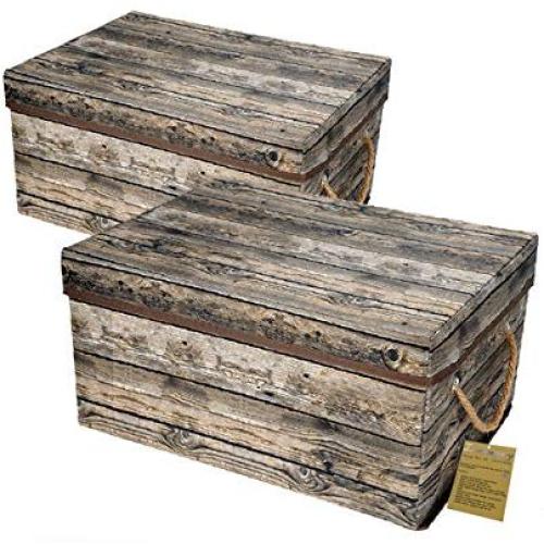 Livememory Storage Bins Stackable Storage Boxes with Lid and Handles for Office, Bedroom, Closet, Toys. Wooden Look (2 Pack)