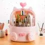 Sooyee Cat Shape Makeup Organizer, Modern Jewelry and Cosmetic Storage Display Boxes with Heart Shaped Handle, Waterproof Dustproof Design Great for Bathroom, Dresser, Vanity and Countertop (Pink)
