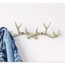 Vintage Cast Deer Antlers Wall Hooks (10 Hooks) Coat Rack Decorative for Hanging Hat Scarf Bag Key Clothes Bathroom Kitchen Towel Holder Christmas Reindeer Deer Hanger Wall Wedding Gift (Beige)