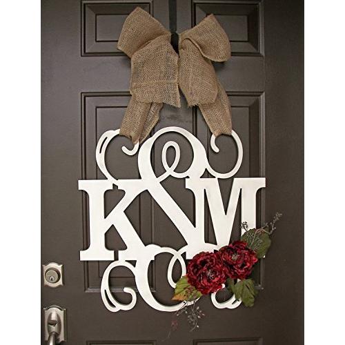 Custom Monogram Letter Wooden Door Hanger Wreath with flowers