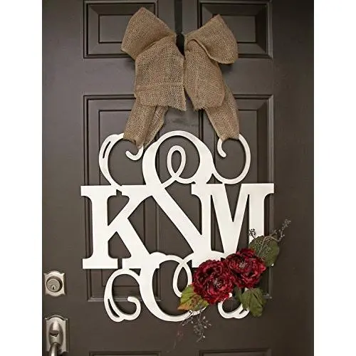 Custom Monogram Letter Wooden Door Hanger Wreath with flowers Custom Monogram Letter Wooden Door Hanger Wreath with flowers