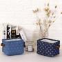 Hinwo 4L Mini Size Nursery Storage Bin Basket Collapsible Square Denim Fabric Storage Boxes Container Organizer with PU Leather Handles for Shelves & Desks, Set of 4, 7.9 x 6.3 x 5.5 inches
