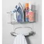 mDesign Wall Mount Metal Ironing Board Holder with Large Storage Basket - Holds Iron, Board, Spray Bottles, Starch, Fabric Refresher for Laundry Rooms - Chrome