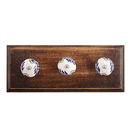 Indianshelf Handmade 1 Artistic Vintage Blue Wooden Leaf Crackle Key Hooks Holders/Key Hooks Wall Mounted