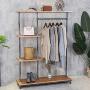 HANS CAO Industrial Style Rolling Clothes Rack,Heavy Standing Hanger,Wheels Pipe Shelves,Bagging Clothes Organizer,Shoe Cabinet Storage Rack,Iron and Wood,47.2&quotx 14&quotx 63”
