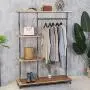 HANS CAO Industrial Style Rolling Clothes Rack,Heavy Standing Hanger,Wheels Pipe Shelves,Bagging Clothes Organizer,Shoe Cabinet Storage Rack,Iron and Wood,47.2&quotx 14&quotx 63”