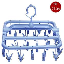 Plastic Foldable Portable Underwear Hanging Dryer Clothes Drying Hanger Rack with 26 Clips,Blue