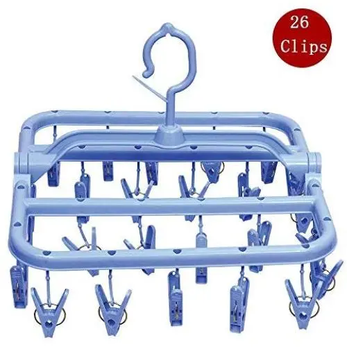 Plastic Foldable Portable Underwear Hanging Dryer Clothes Drying Hanger Rack with 26 Clips,Blue Plastic Foldable Portable Underwear Hanging Dryer Clothes Drying Hanger Rack with 26 Clips,Blue
