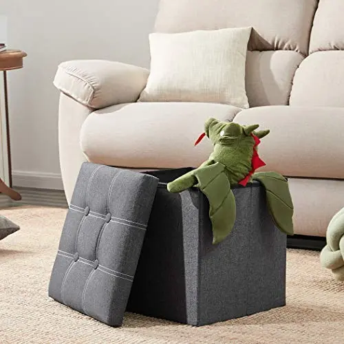 YOUDENOVA 15 inches Folding Storage Ottoman, Cube Storage Boxes Footrest Step Stool, Padded Seat for Dorm Living Room, Support 350lbs, Line Fabric Grey YOUDENOVA 15 inches Folding Storage Ottoman, Cube Storage Boxes Footrest Step Stool, Padded Seat for Dorm Living Room, Support 350lbs, Line Fabric Grey