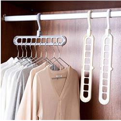 10pcs Random Color 9 Holes Clothes Hanger Plastic Storage Rack Wardrobe Clothing Organizer Coat Hook