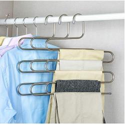 Hanging Clothes Hanger Clothing Storage Multifunctional Stainless Steel Multi-Layer Rack Seamless Adult Hanging Pants Hanger 2pcs