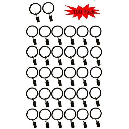 TEJATAN Set of 100-1.5-inch Metal Curtain Rings with Clips - Black (Also Known as Rings with Curtain Clips/Curtain Clip Rings/Drapery Rings/Curtain Rings with Clips/Drapery Clip Rings)