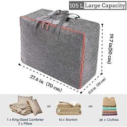 Waterproof Linen Fabric Clothes Storage Bag Organizer  with Reinforced Handle, Large Capacity Carrying Tote Bag with Sturdy Zipper for Moving, Comforter, Bedding, 3 Pack, Grey Under Bed Storage Bag