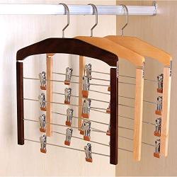 Ybriefbag Suit Hangers, 4-Layer Classic Style Rustic Wood Multi Pants Hanger Clothes Towel Rack Swivel Hook Trousers Holder Scarf Towel Rack with Clips 2 Pack Non Slip Coat Hangers (Color : Natural)