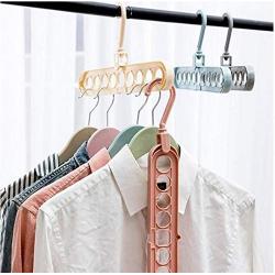 10PC Random Color Multi-Function 9-Hole Sliding Clothes Hanger Sorting Drying Rack Hook Organizer 3D Space Saving Hanger Magic Hanger Decoration