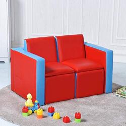 HONEY JOY Kids Sofa, 2-in-1 Multi-Functional Kids Table & Chair Set, 2 Seat Couch with Storage Boxes for Boys & Girls