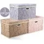 Prandom Large Stackable Storage Bins with Lids Fabric Decorative Storage Boxes Cubes Organizer Containers Baskets with Cover Handles Divider for Bedroom Closet Living Room 17.7x11.8x11.8 Inch 3 Pack