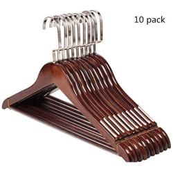 LIUFENGLONG Clothes Hangers Set, Wooden Hangers Adult Non-Slip for Clothing Pants Skirt Hangers Suit Clothes Hangers 10 Pack for Home Closet Clothing Organiser (Color : Brown, Size : 44x26.5cm)