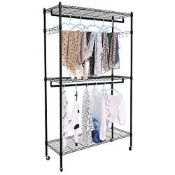 Newzeal Extra-Large 3-Tier Rod Closet Organizer Garment Rack Clothes Storage Hanger Shelf Hooks Portable Clothes Wardrobe Hanger Home Shelving