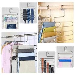 DNJKSA 5 Layers S Shape Multifunctional Clothes Hangers Pants Storage Hangers Cloth Rack Multilayer Storage Cloth Hanger(2 Pieces/Lot)(Random Color)