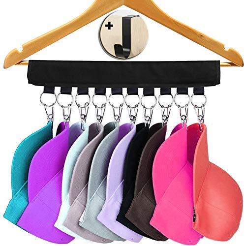 HangerSpace Cap Organizer Hanger, 10 Clips Baseball Cap Holder Portable Travel Clothes Hanger Hat Rack with Mini Front Door Hanger