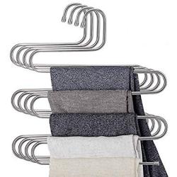 Lucky Life 4 Pack Pants Hangers S Shape Stainless Steel Cloth Hangers Space Saving Organizer for Jeans Pants Scarf