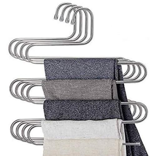 Lucky Life 4 Pack Pants Hangers S Shape Stainless Steel Cloth Hangers Space Saving Organizer for Jeans Pants Scarf