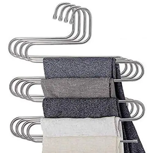 Lucky Life 4 Pack Pants Hangers S Shape Stainless Steel Cloth Hangers Space Saving Organizer for Jeans Pants Scarf