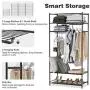 LANGRIA Heavy-Duty Zip Up Closet Shoe Organizer with Detachable Brown Cloth Cover Wardrobe Metal Storage Clothes Rack Armoire with 4 Shelves and 2 Hanging Rods Max Load 463 lbs.